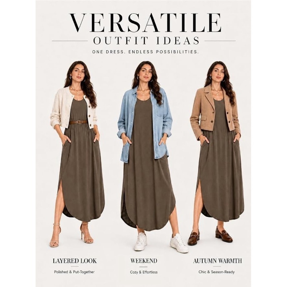 NWT Women's Matchstick Maxi Loose Fit T-Shirt Dress V Neck Brown Large